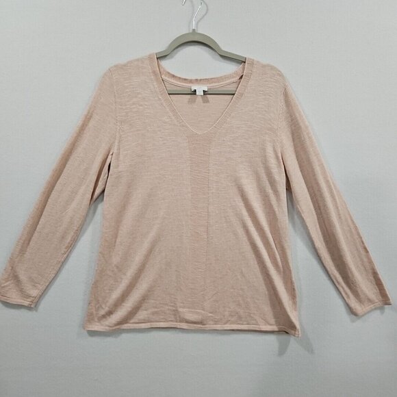 J Jill Sweater Petite M Pink Linen Blend‎ V Neck Lightweight Classic Pullover - Picture 1 of 9